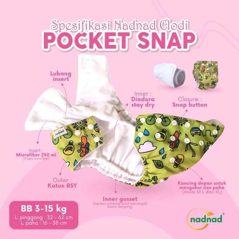 Clodi bayi Popok Cuci Ulang Clodi Pocket Snap clodi new born Nadnad SNI