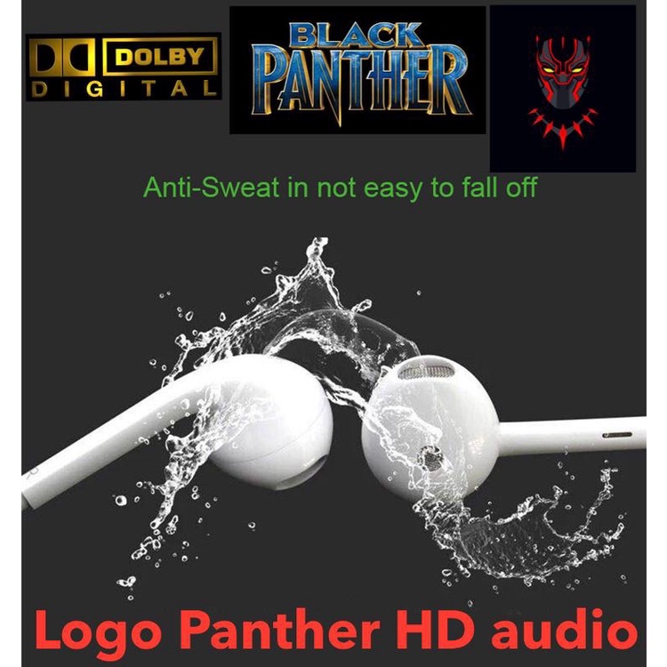 Handsfree black phanter jack 3.5mm with logo premium hd sound dolby digital Promo Sen