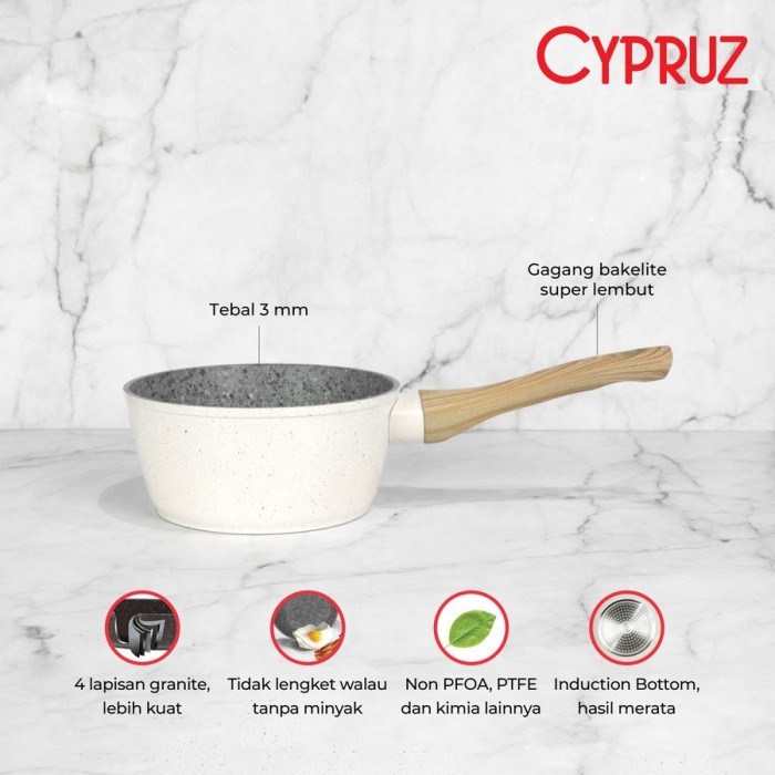 Panci Susu Induksi CYPRUZ SN-0290 Milk Sauce Pan 16 cm White Granite