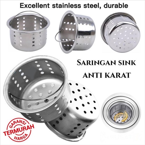 Saringan Sink Stainless Keranjang Avur Saringan Wastafel Afur Saringan Kotoran Lubang Wastafel