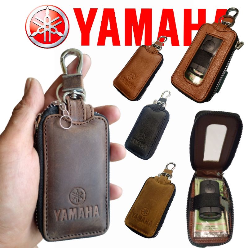 dompet kunci remote keyless motor Yamaha kulit asli transparan Zipper dompet STNK Yamaha