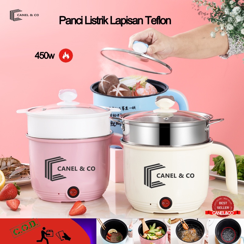 CANEL &amp; CO Panci Listrik Multifungsi 450 Watt Goreng Kukus  Multifunctional Electric Frying Pan Panci Listrik Lapisan Teflon/Panci Listrik Multifungsi Free Kukusan / Steamer  Lapis Keramik Teflon