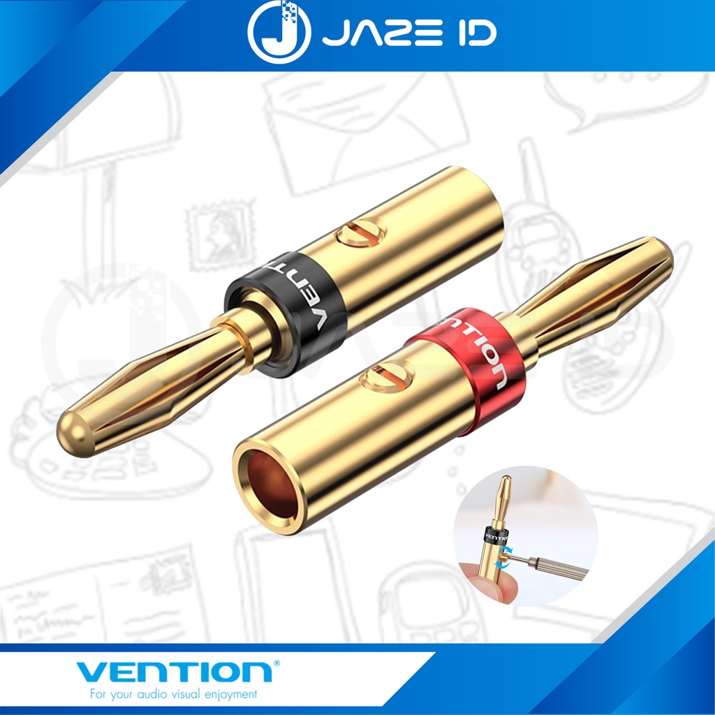 Vention Banana Plug Jack Konektor Kabel Speaker Gold Plated