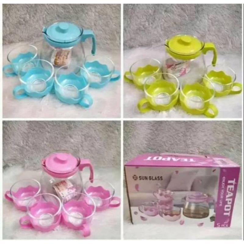 TERBARU TEA POT SET WARNA TANPA SARINGAN - GELAS MUG TEH - TEA POT WARNA DAN SARINGAN - KADO