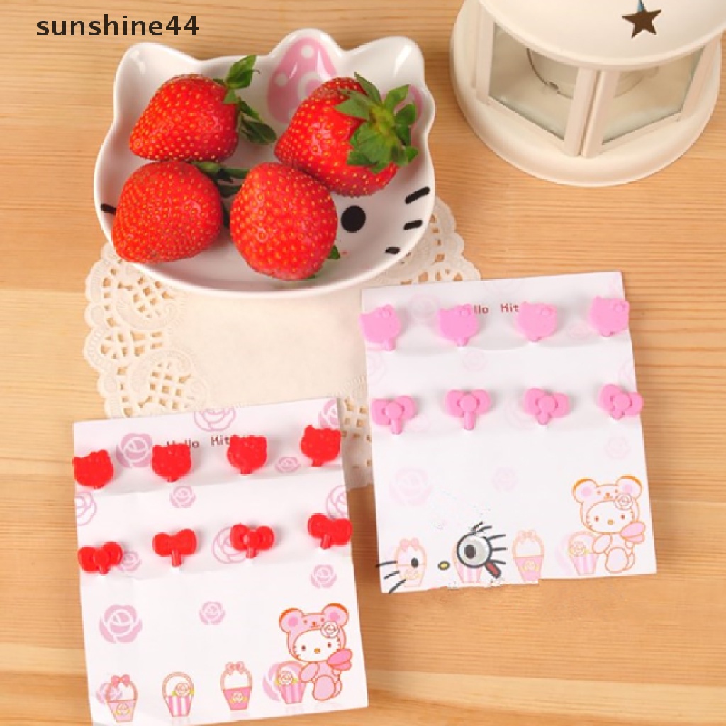 Sunshine 8pcs / Set Garpu Buah / Dessert / Kue / Snack Desain Kartun Untuk Dekorasi Bento Anak