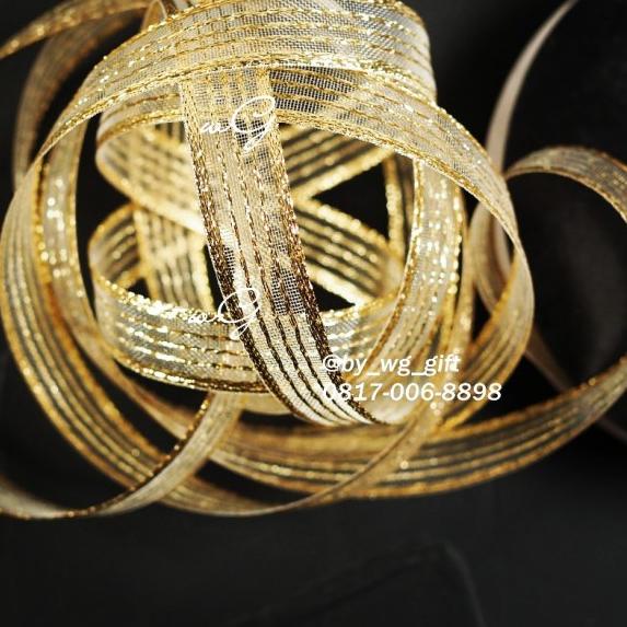 Pita Gold / emas Garis-Garis Transparan; Lebar 1.5 cm; Panjang 25 yard
