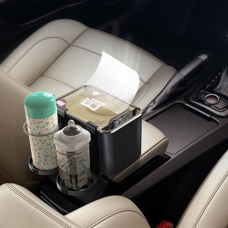 Kotak Penyimpanan Tisu Dengan Cup Holder Untuk Interior Mobil Serbaguna Kotak Penyimpanan Botol Minum Kotak Tisu Untuk Sandaran Tangan Mobil Dengan 2 Cup Holder Tissue Storage Box Mobil