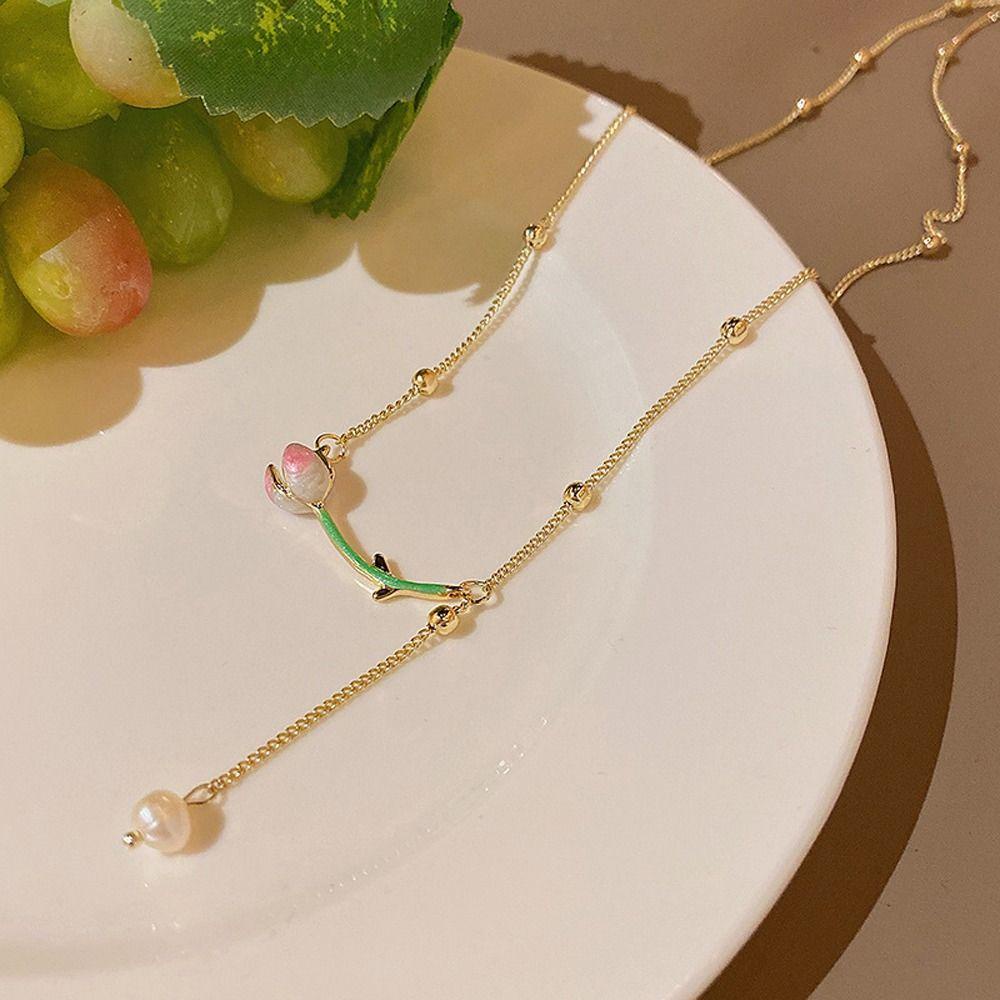 Mxbeauty Tulip Pendant Kalung Desain Gadis Elegan Temperamen Hadiah Untuk Her Ringan Mewah Gaya Korea Kalung