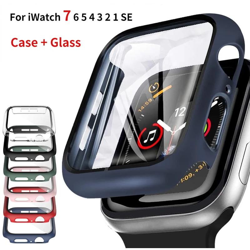 Hard Case Pelindung Layar Tempered Glass Anti Air Untuk Apple Watch Seri 8 7 6 5 4 3 2 1 SE SE2 45mm 41mm 44mm 40mm 42mm 38mm