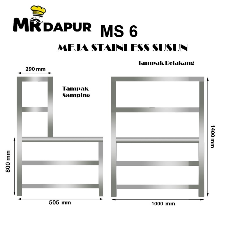 Meja Dapur / Kitcher Stainless Steel Anti Karat MrDapur MS 6