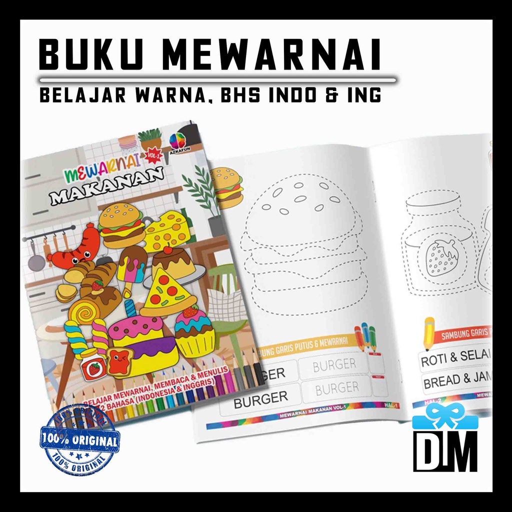 Jual Buku Belajar Warna Mewarnai lengkap Coloring Book Indo english