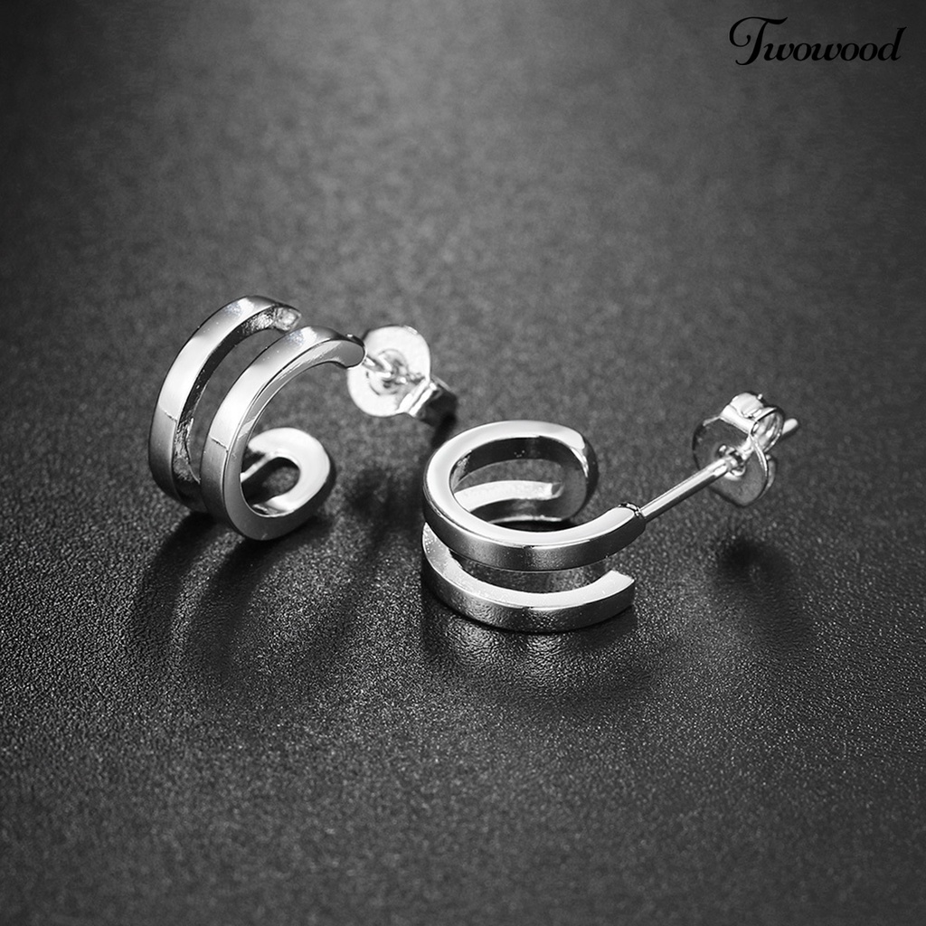 2pcs Anting Stud Berlian Imitasi Lapisan Ganda Untuk Wanita