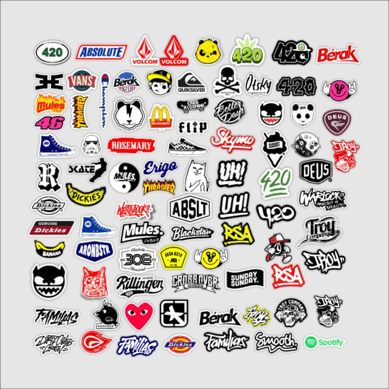 

Paket isi 32pcs random/acak sticker brand stiker distro bahan graftac anti air