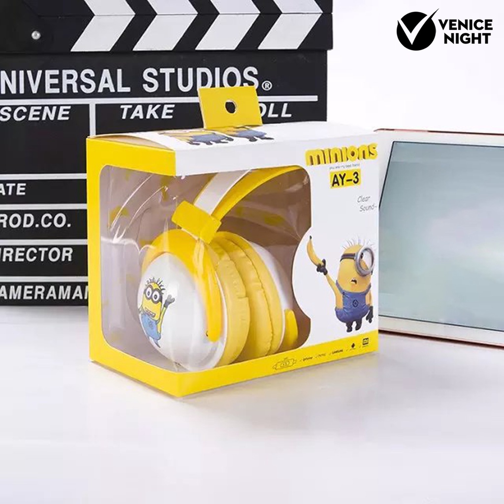 (VNEP) (Berkabel) Headphone Kejernihan Tinggi Mega Bass Stereo Headset Desain Kucing yang Menggemaskan untuk Anak-Anak