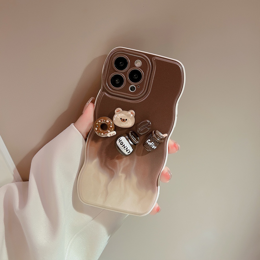 Case Pelindung Penuh Desain Kartun Dessert Beruang 3D Warna Kopi Gradasi Untuk Iphone 11 12 13 14 PLUS PRO MAX