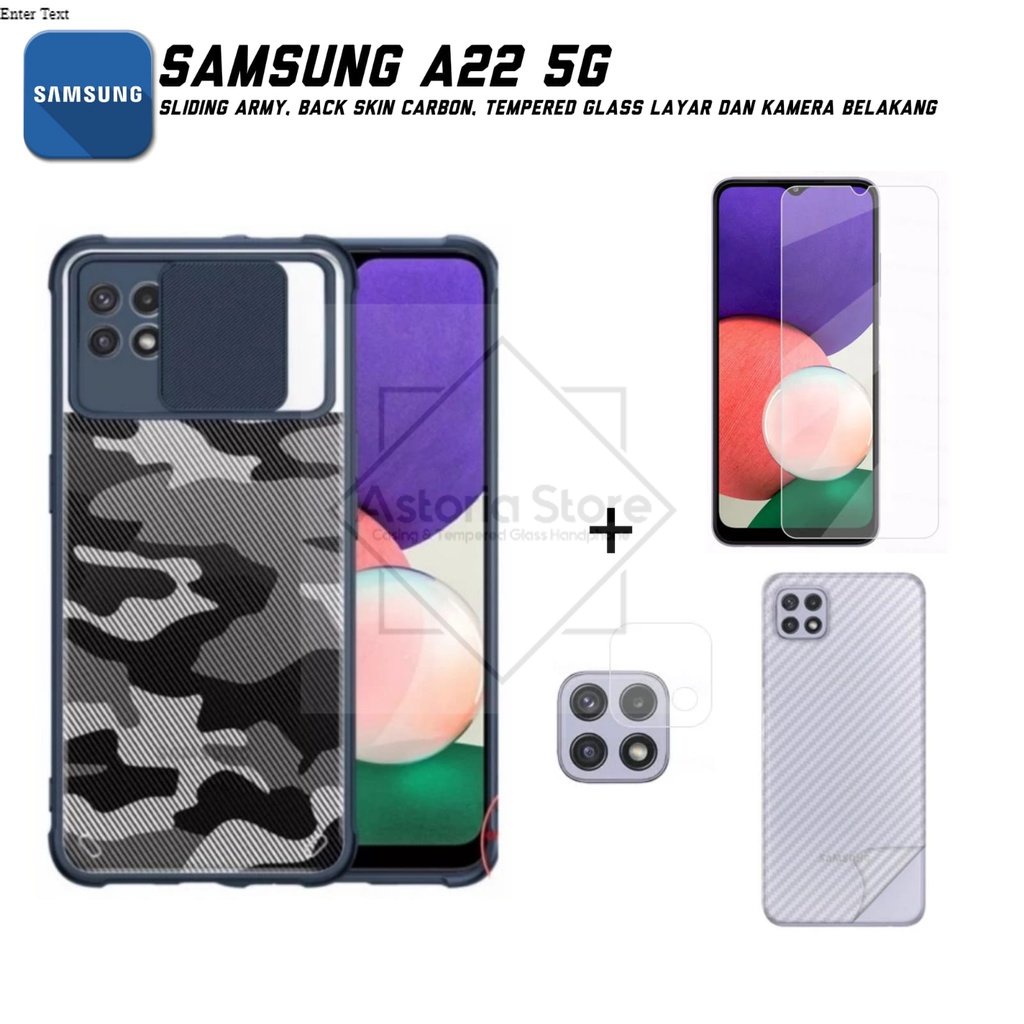 Paket 4in1 Case Samsung A22 5G Camshield Army Camera Protect Slide