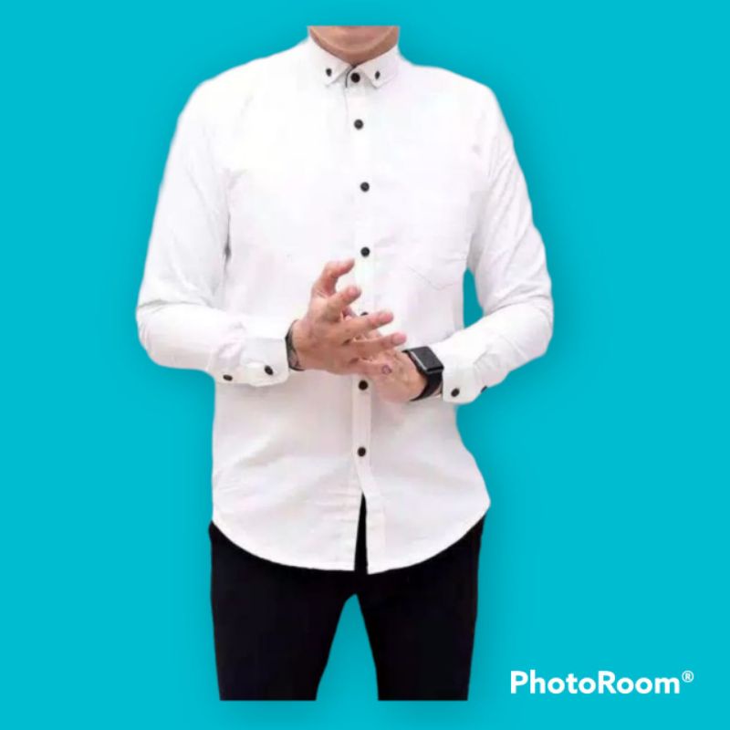 kemeja polos proyek lengan panjang premium original distro hurley putih