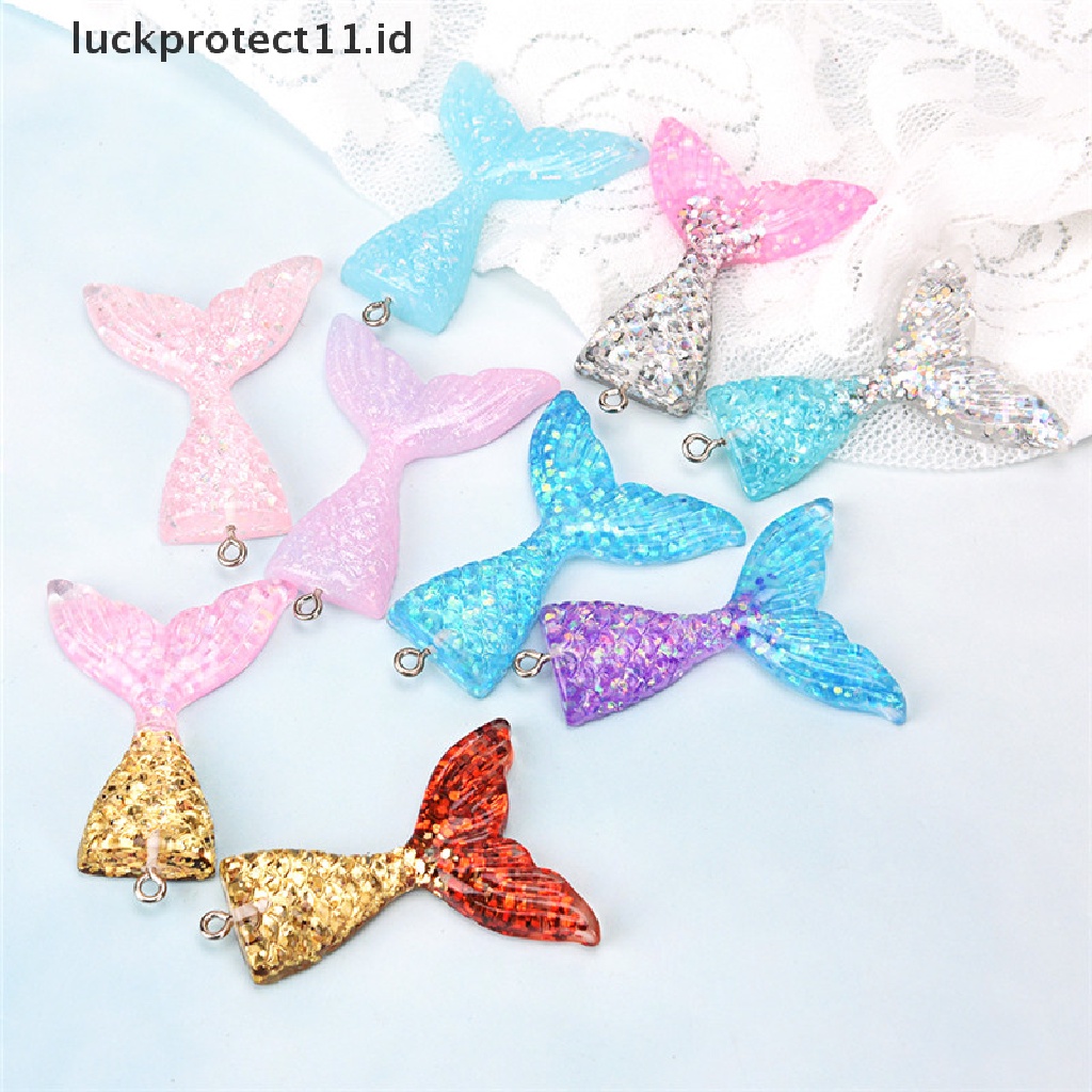 10pcs Liontin Bentuk Ekor Mermaid Bahan Resin Glitter Campuran Untuk Gelang Kalung