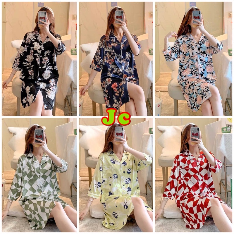 JC- Daster kerah Satin Import Premium / Daster wanita Sutra Es terbaru Import Korea / 2023 Korea Baru Dari Baju Tidur Es Piyama Wanita Tipis Sutra