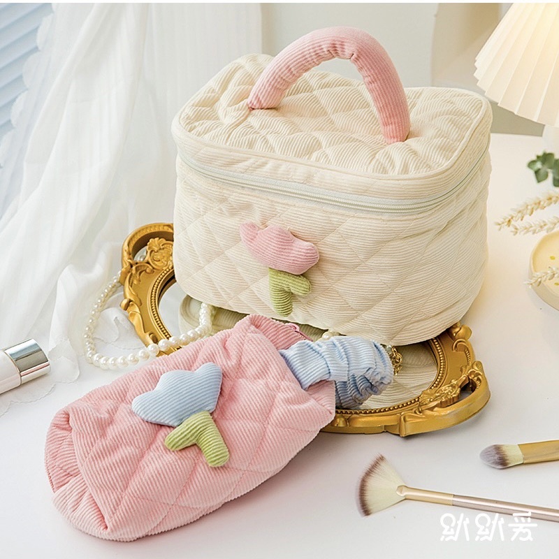 tas kosmetik dan kuas brush make up pouch besar jumbo travel organizer multifungsi serbaguna warna pastel cantik lucu aesthetic korean style kekinian murah viral premium PO15