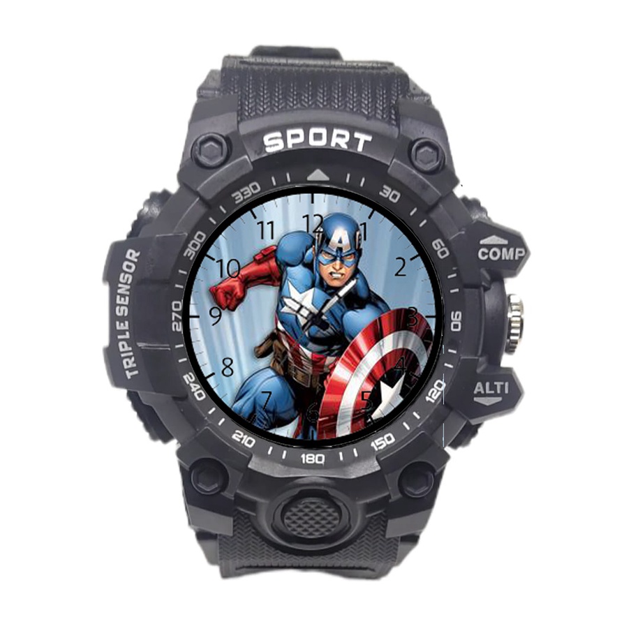 Jam Anak Laki Laki Sport Captain America Hitam