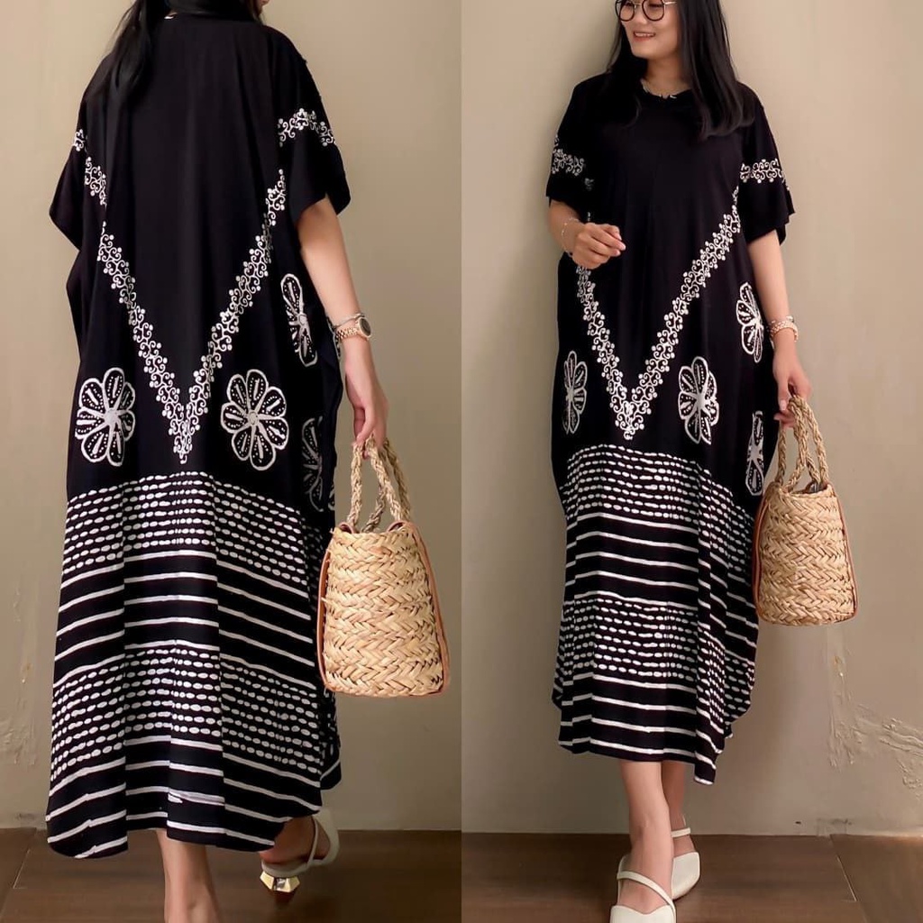 Daster Lowo Cap Malaman MOTIF Kanza Monocrom Busui Depan Homedress Kekinian Rayon Premium Adem