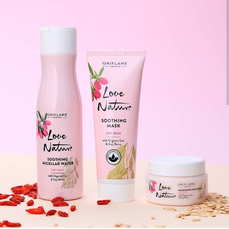 Love Nature Nourishing Face Cream/Micellar Water/Shooting Mask with Organic Oat &amp; Goji Berry