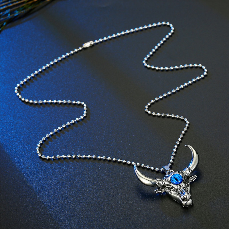 Kalung Rantai Dengan Liontin Bentuk Kepala Rusa Devil 's Eye Gaya Retro Untuk Sweater