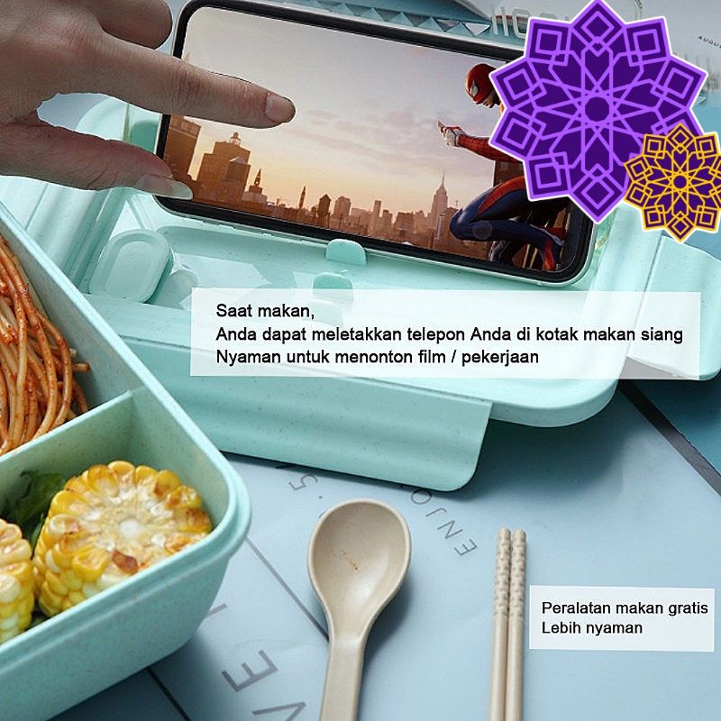 Tempat Makan Lunch Box Set 2 Sekat Free Sendok Sumpit / Box Set Bento 1100