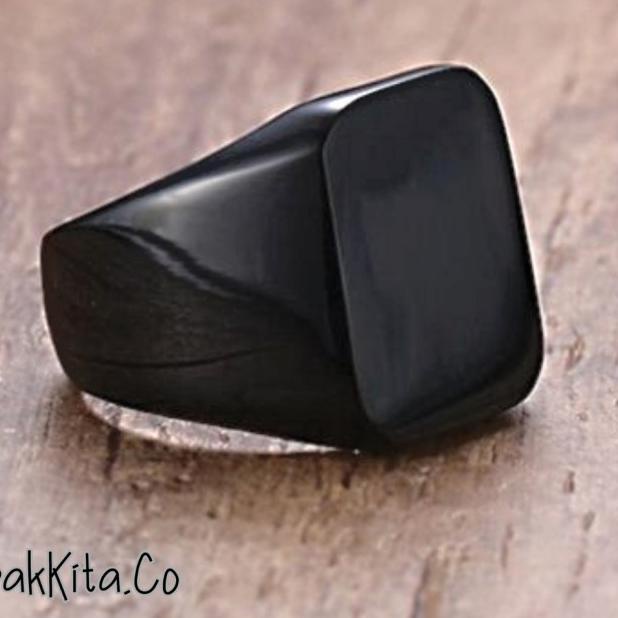 Cincin Pria Hitam Titanium Model Kotak Polos / Cincin Pria Titanium