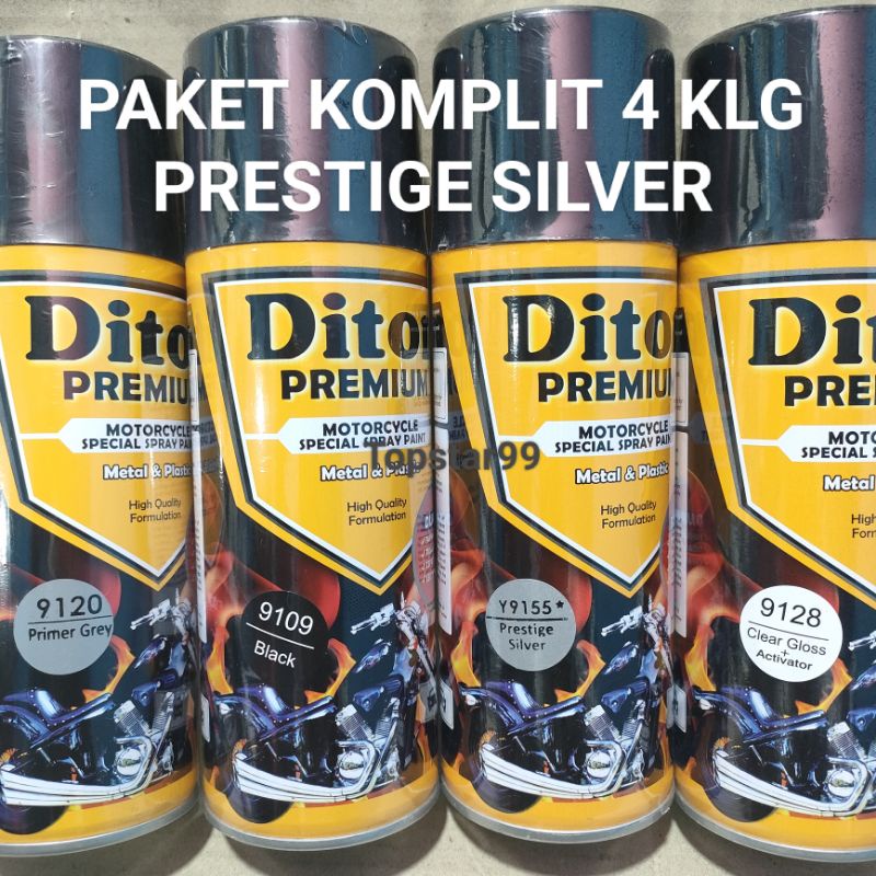 Pilok Cat Diton Premium Paket Komplit 4 Kaleng Prestige Silver Abu Abu 9155 Primer Grey 9120 Black 9109 Clear Gloss 9128 400cc Pilox Paketan Cat Semprot Special Spray Paint