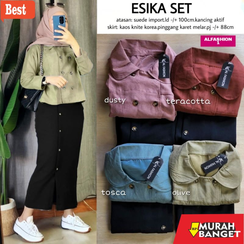 baju setelan wanita kekinian 2022 Original Product By Alfashion Esika Set Fashion Pakaian Muslim Wan
