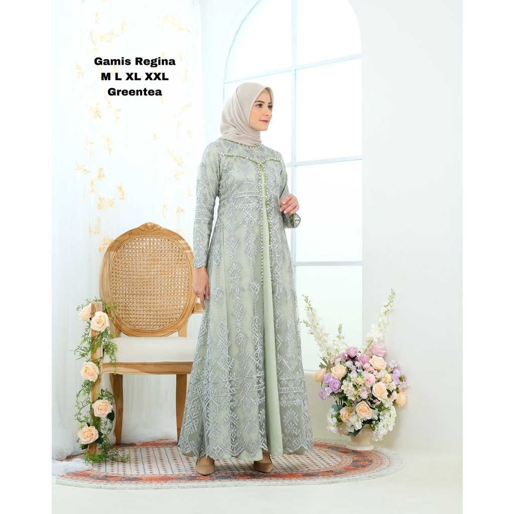 Permata Olshop / Gamis Kebaya Payet Regina NF / Kebaya Modern Gamis Brukat / Gamis Pesta Mewah / Gamis Kondangan / Gamis Payet