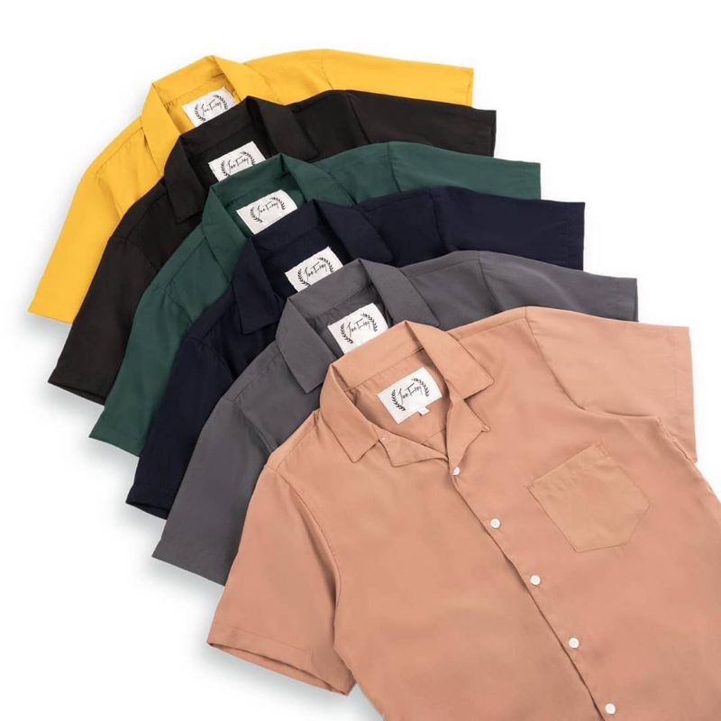 BASIC COLOUR SHIRT - Kemeja Polos Casual Lengan Pendek Pria