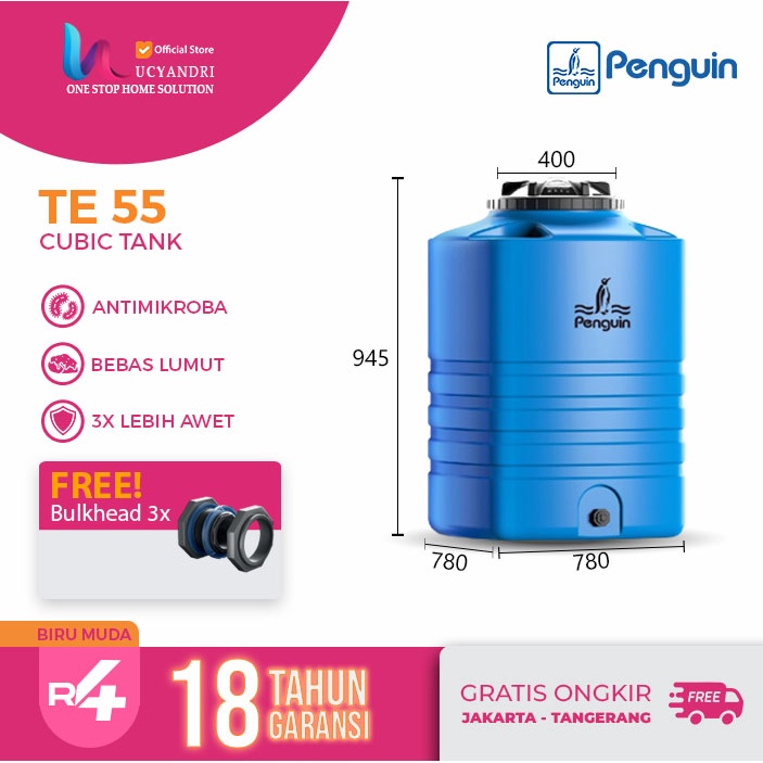 Penguin Tangki Air Kotak TE 55, Tandon Kotak, Toren Persegi Empat