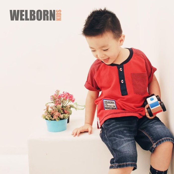 Welborn Kids Kaos Polo Merah Denim Anak Laki