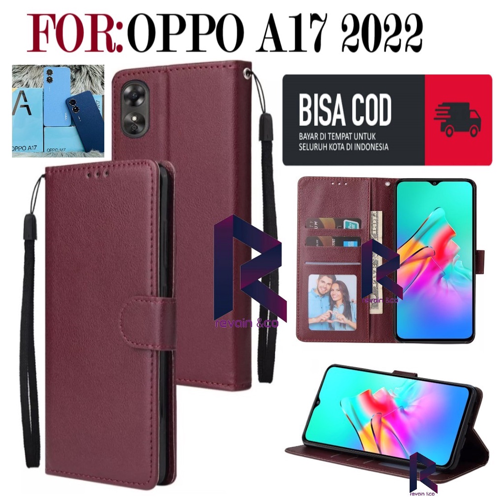 FLIP COVER NEW OPPO A17 2022 FLIP WALLET LEATHER KULIT PREMIUM SARUNG BUKA TUTUP KESING HP FLIP CASE OPPO A17