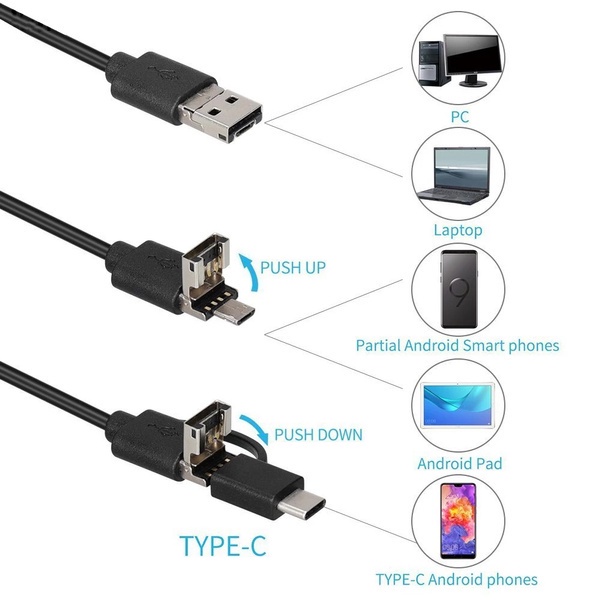 Endoskop Endoscope 3in1 TYPE-C/Microusb/USB 8mm Len Inspection Pipe Camera for Cars Endoscope IP67 Waterproof Camera for Phone/PC