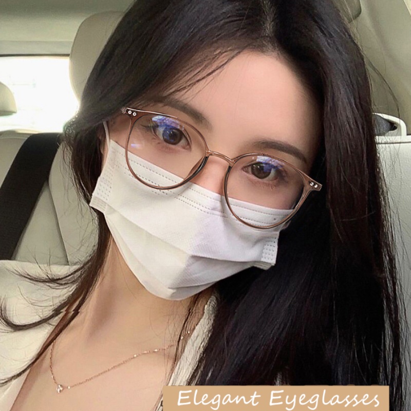 Roselife Ins TR90 Kacamata Frame Bulat Warna Coklat Amber Untuk Pria / Wanita