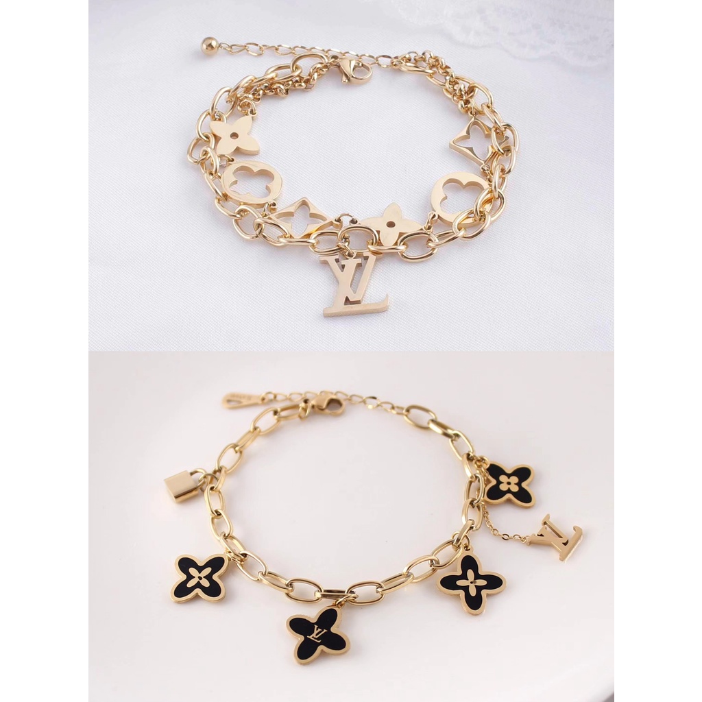 Gelang Titanium Dobel Rantai Cantik Perhiasan Wanita 2806/2492