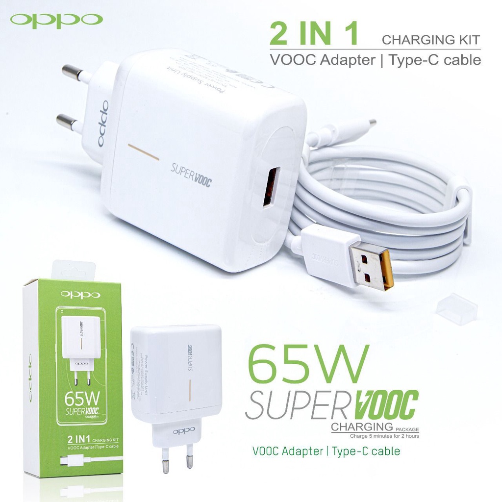 Charger Oppo 65 Watt Original Oppo Reno 4 Charger Super Vooc Ori 100% type C (NEW PACKING)