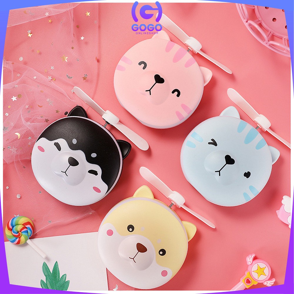 GOGO-K36 Kipas Cermin Makeup LED 3in1 Karakter Mini Fan Led Mirror USB Charger Cermin Make Up Portable