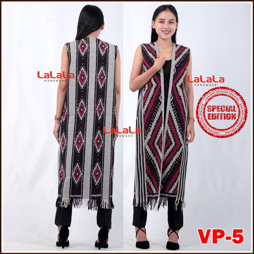 Outfit Long Outer Cardigan Tenun Etnik Baju Kerja Wanita Kantor Kekinian