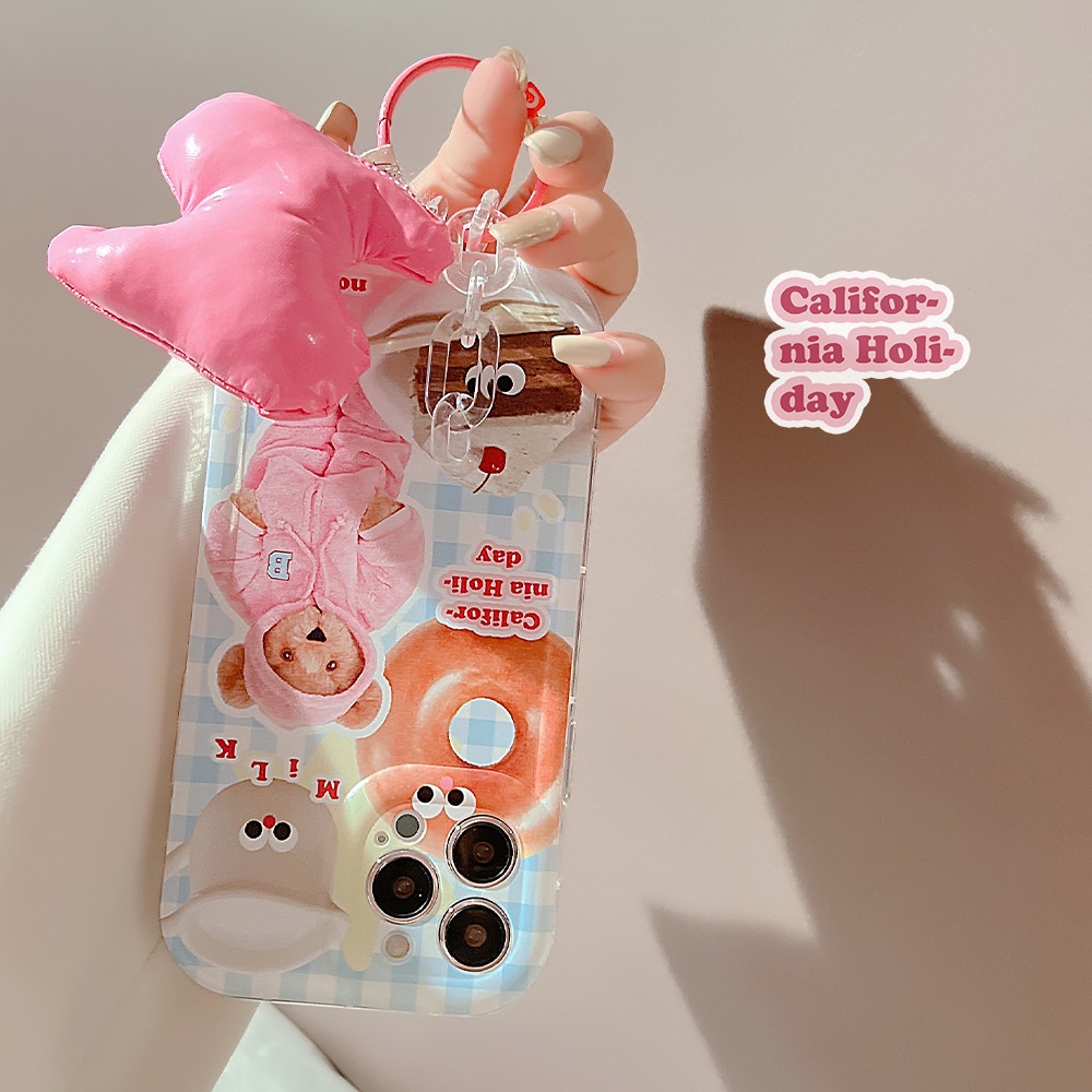 Case Pelindung Lensa Kamera Motif Teddy Bear Dengan Liontin Untuk Iphone 11 12 13 14 PLUS PRO MAX