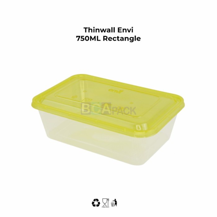 Bento Thinwall Premium Warna 750Ml Rect ( 750 Ml ) Kotak Makanan Isi 25Pcs