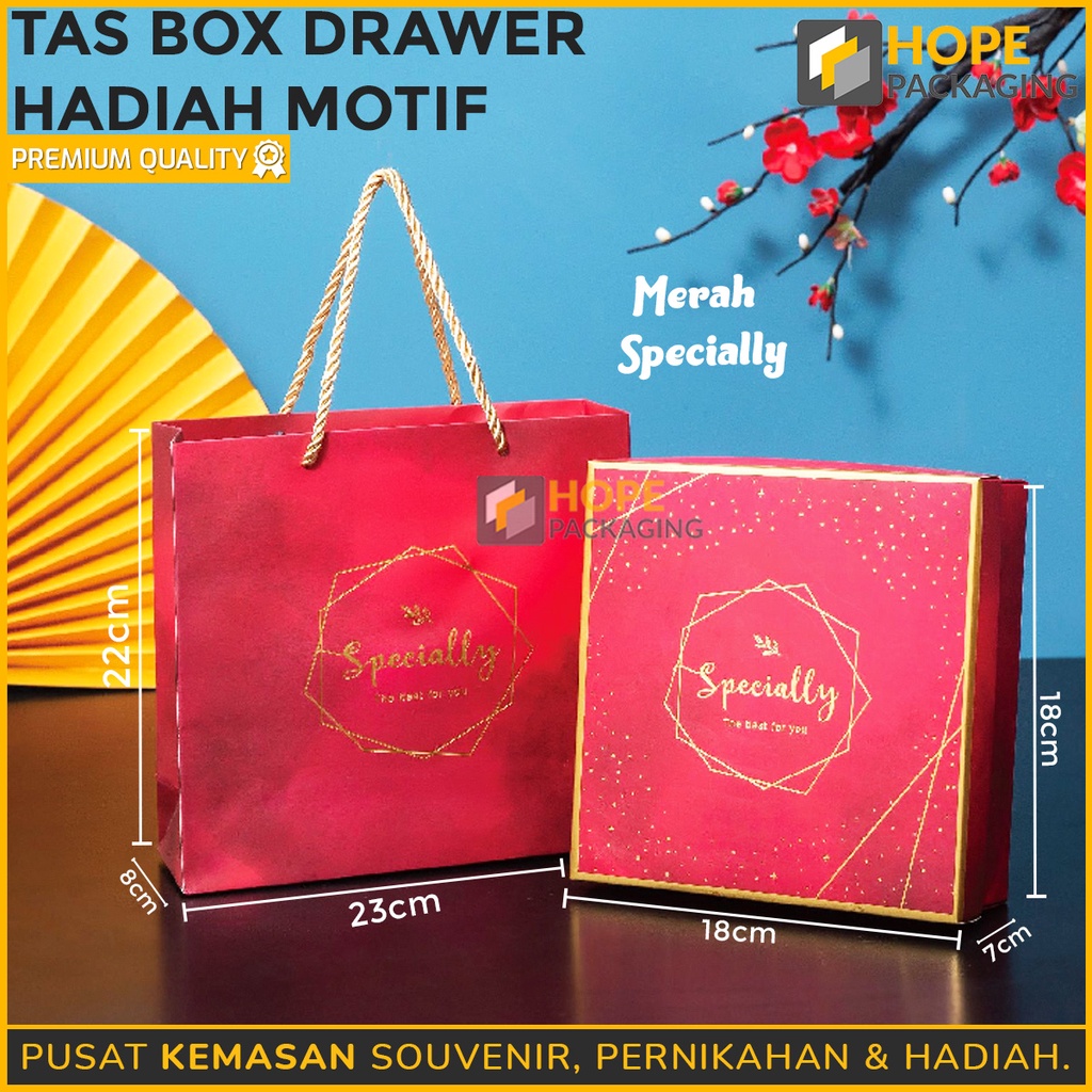 Tas Box Drawer Hadiah Motif / Souvenir ultah ulang tahun / box hijab / kotak kerudung 1 set box paperbag