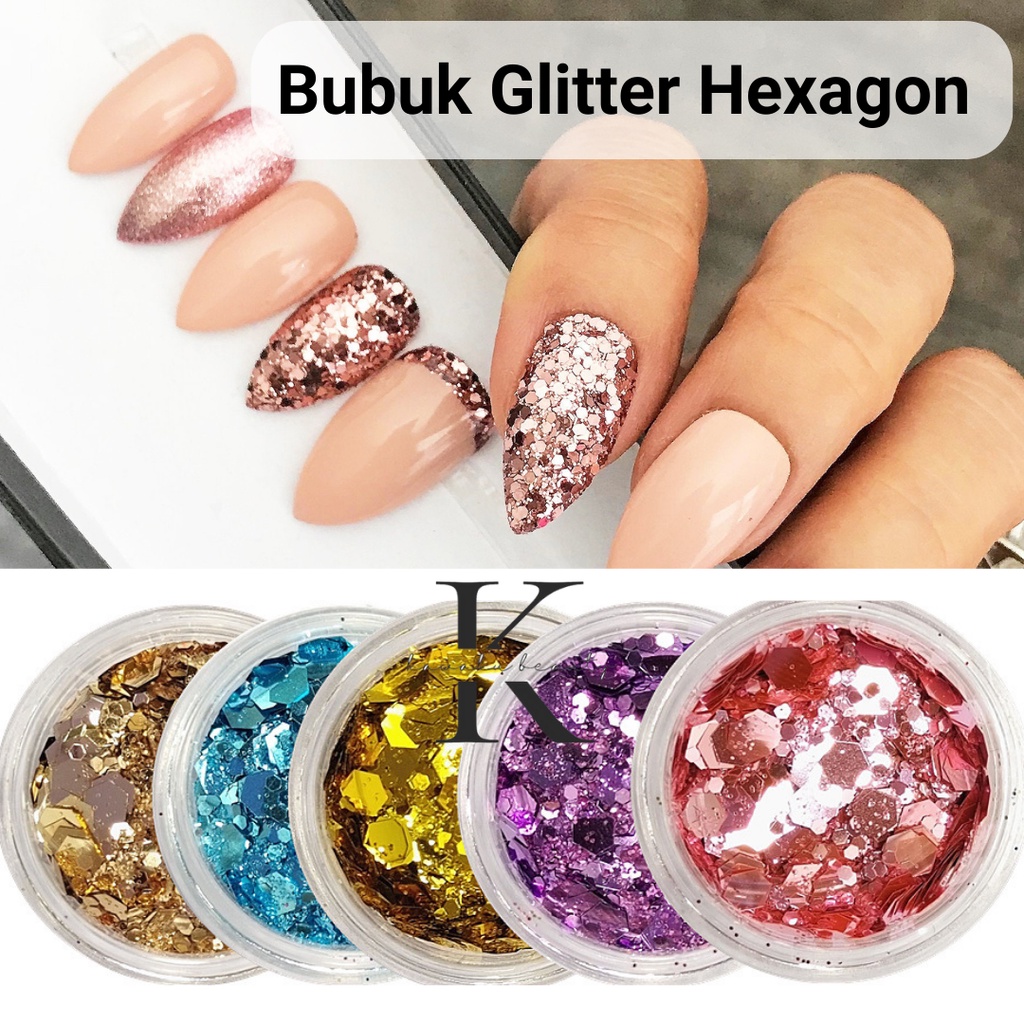 AKSESORIS GLITTER NAIL ART GLITTER SEQUIN HEXAGON / Bubuk Glitter kasar/ Hiasan Kutek Kuku