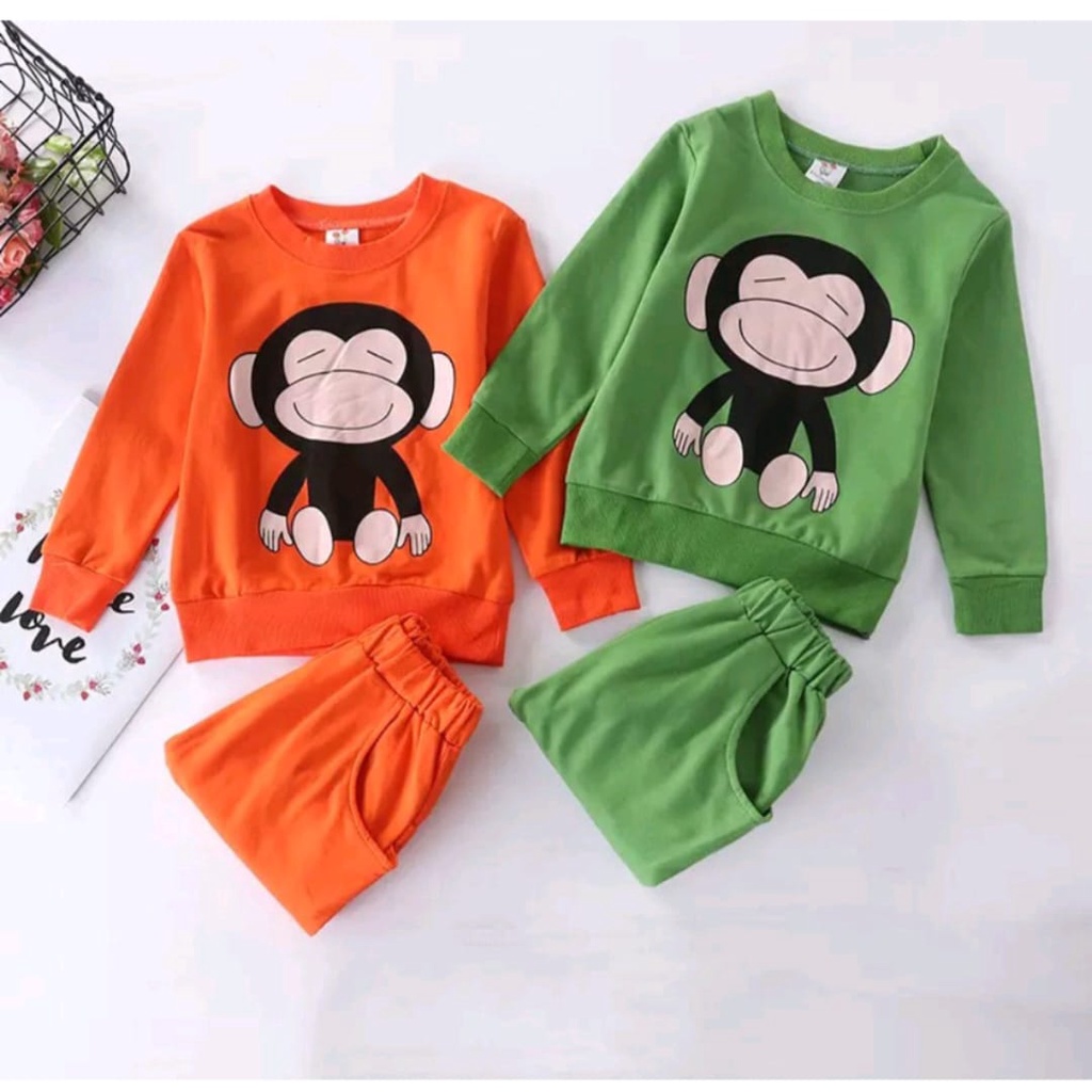 COD-SETELAN BAJU CADINGAN ANAK LAKI-LAKI DAN ANAK PEREMPUAN UMUR 1-5 TAHUN SETELAN BEBYTERRY ANAK MOTIF MOUNKEY