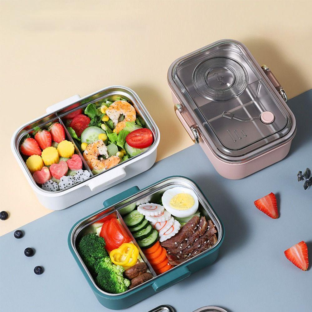 R-FLOWER Lunch Box Microwavable Rectangle Grid Untuk Siswa Pekerja Kantor Wadah Makanan