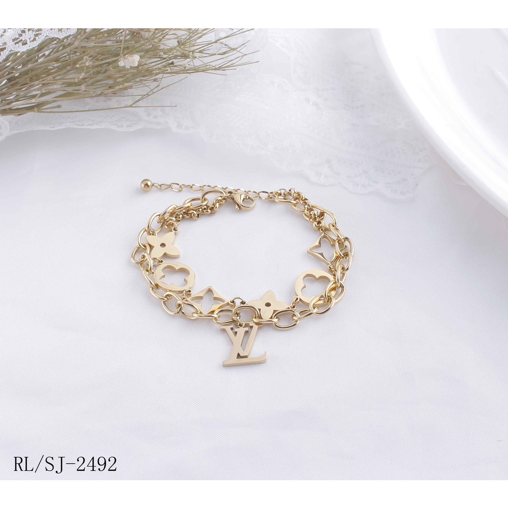 Gelang Titanium Dobel Rantai Cantik Perhiasan Wanita 2806/2492